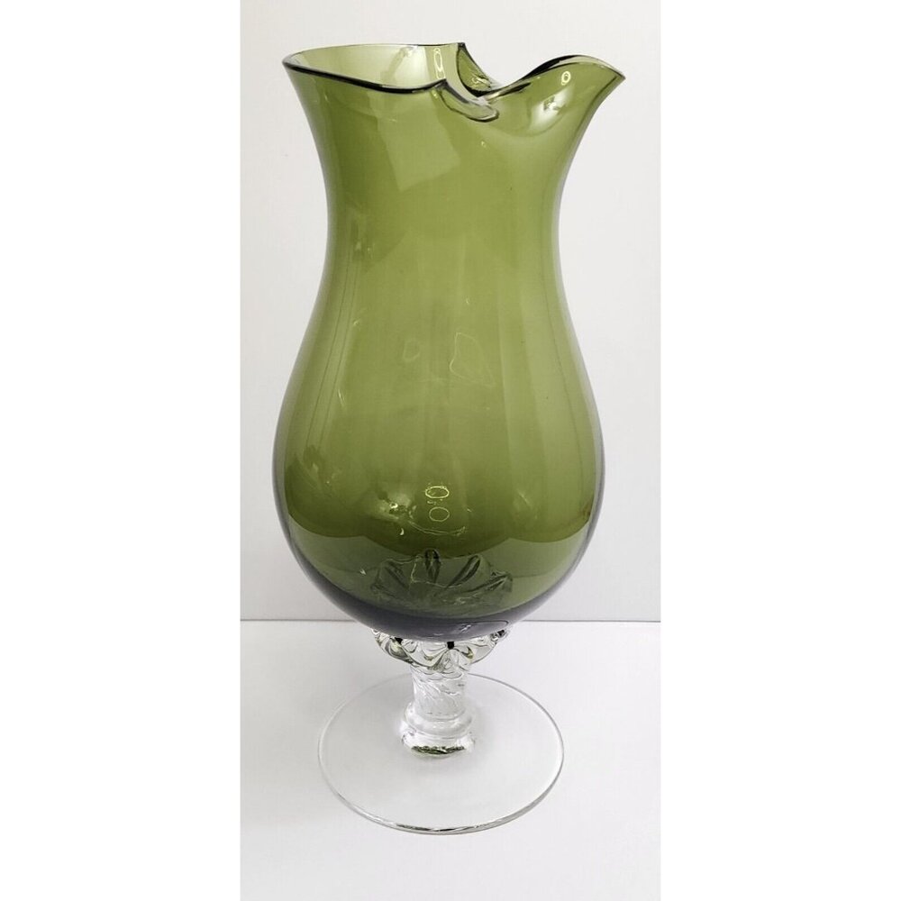 Vintage Sasaki Olive Green Coronation Cocktail Martini Crystal Glass Pitcher MCM
